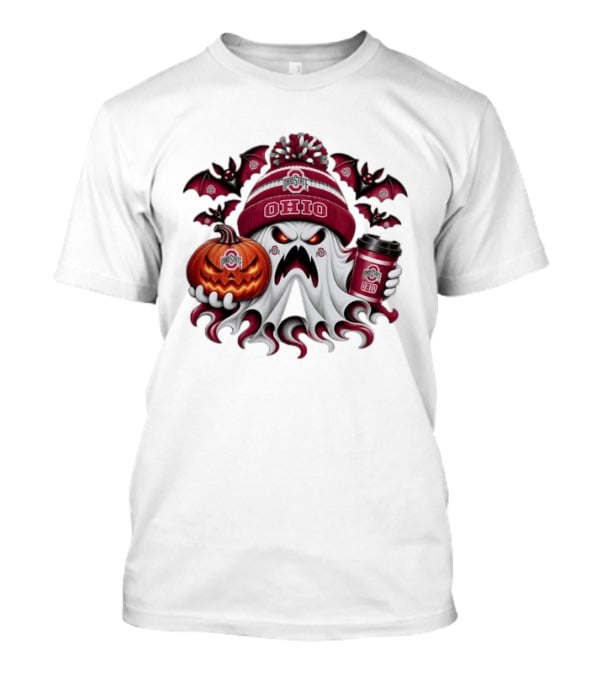 Ohio State Buckeyes Halloween Ghost Coffee Pumpkin Bats Spooky T-Shirt