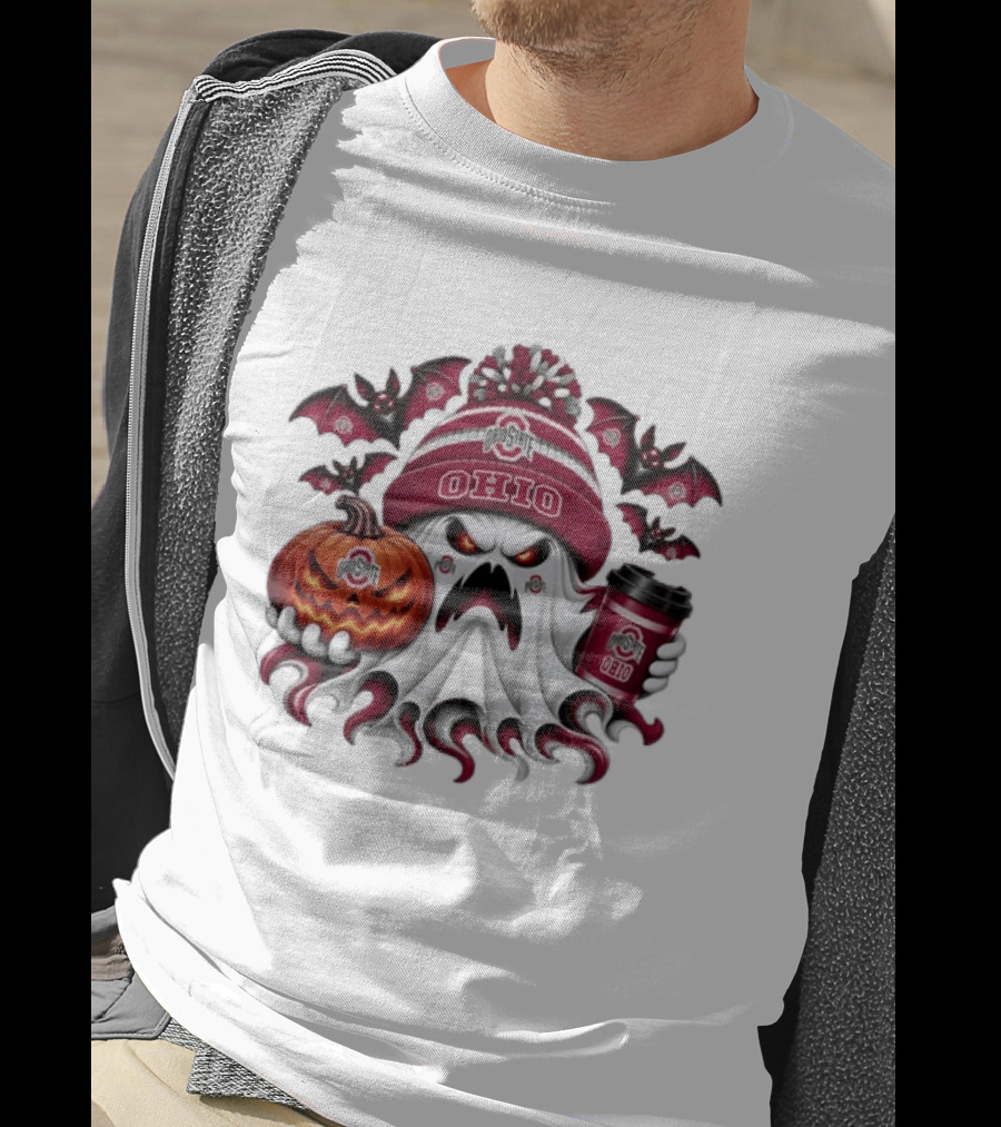 Ohio State Buckeyes Halloween Ghost Coffee Pumpkin Bats Spooky T-Shirt