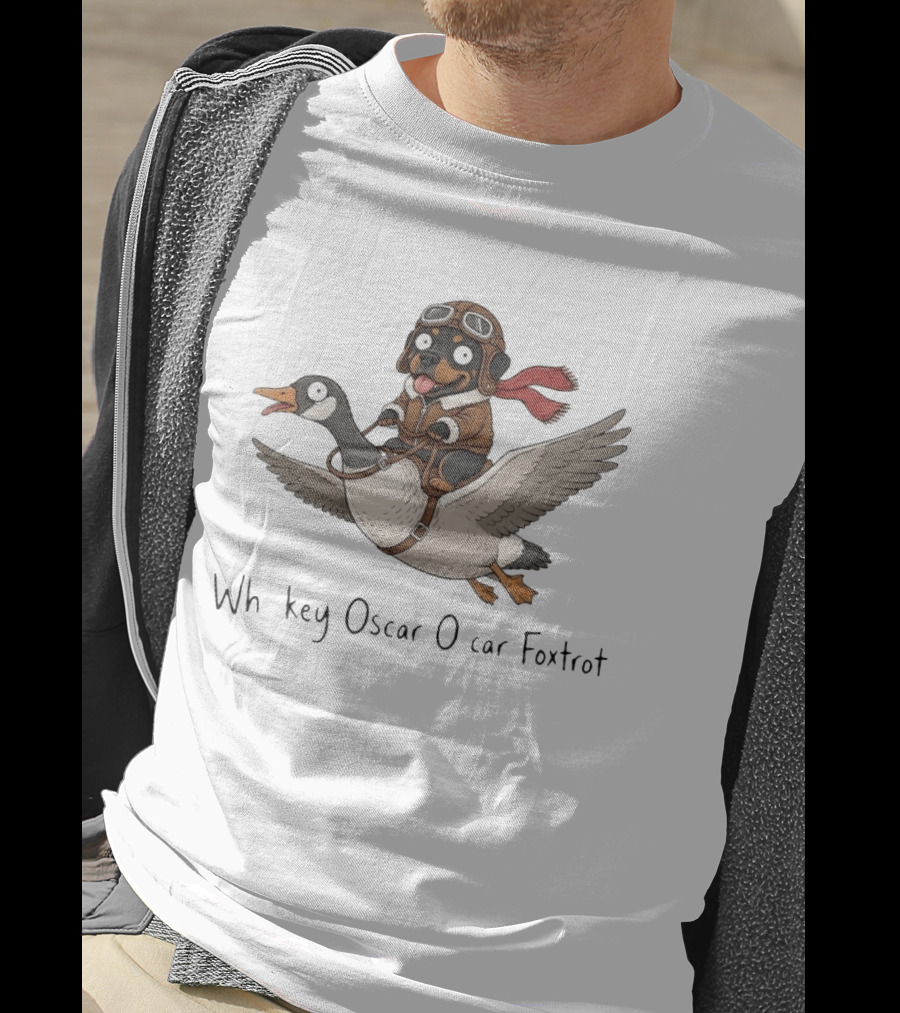 Rottweiler Pilot Riding A Goose Whiskey Oscar Oscar Foxtrot Aviation Adventure T-Shirt