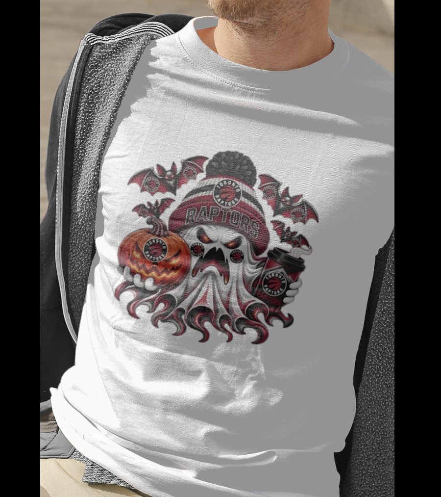 Toronto Raptors Halloween Ghost Pumpkin Coffee Spooky Bats T-Shirt