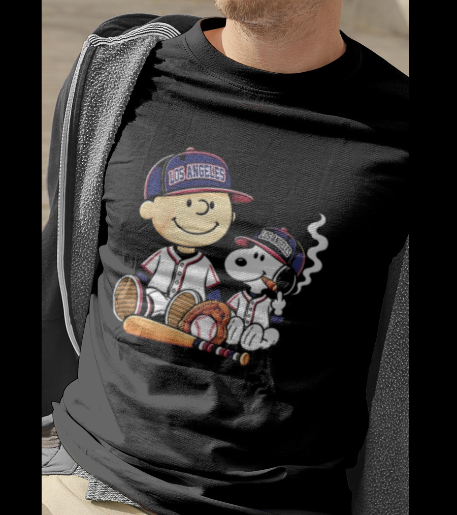 Charlie Brown Snoopy Los Angeles Angels MLB Cigar Smoking Cartoon T-Shirt