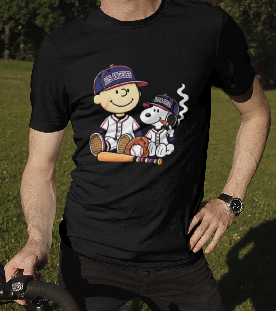 Charlie Brown Snoopy Los Angeles Angels MLB Cigar Smoking Cartoon T-Shirt
