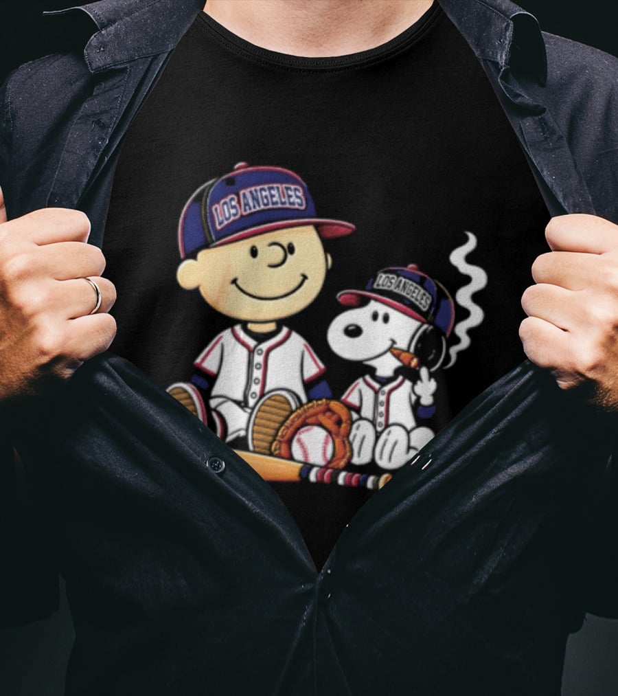 Charlie Brown Snoopy Los Angeles Angels MLB Cigar Smoking Cartoon T-Shirt