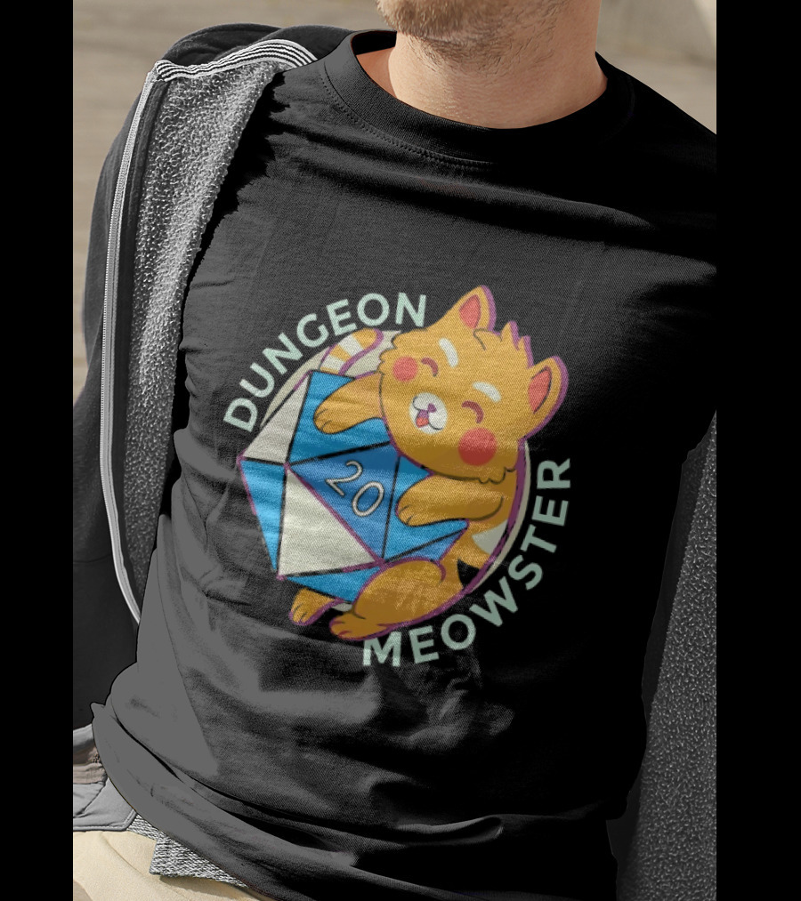 Dungeon Meowster Cat With D20 Dice Dungeons And Dragons T-Shirt