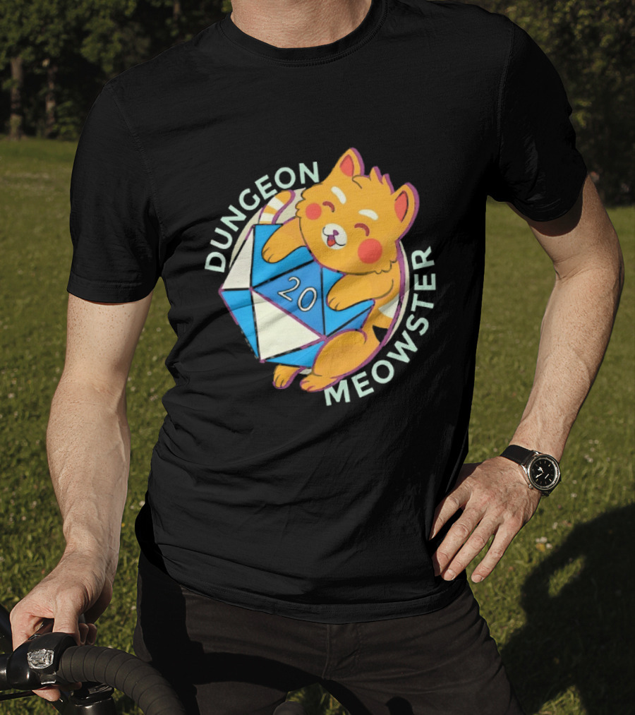 Dungeon Meowster Cat With D20 Dice Dungeons And Dragons T-Shirt