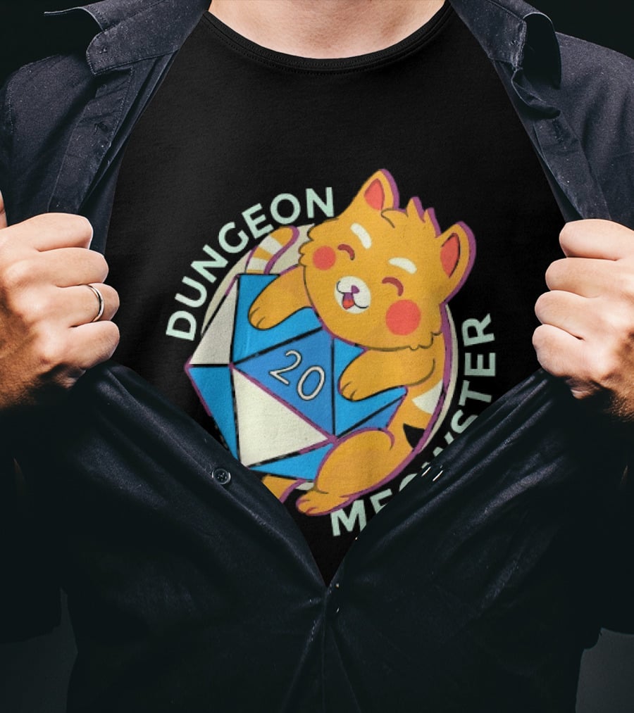 Dungeon Meowster Cat With D20 Dice Dungeons And Dragons T-Shirt
