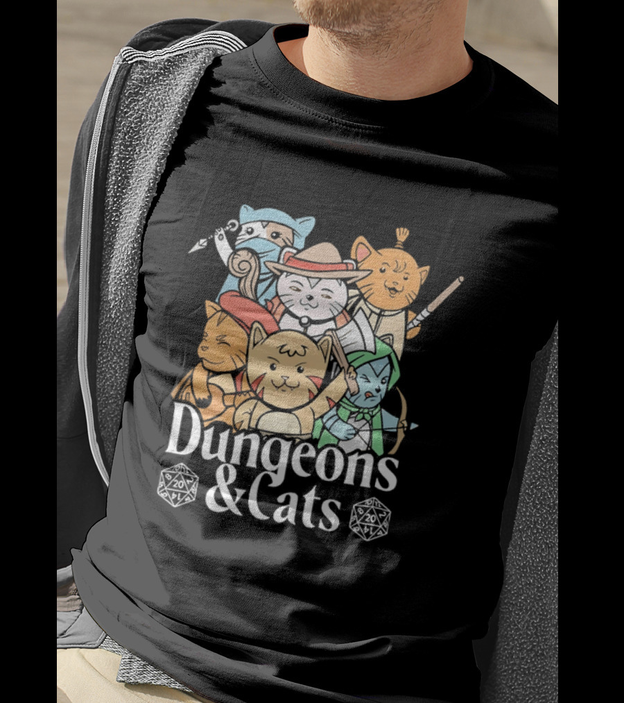 Dungeons And Cats Fantasy Role Playing Game Characters T-Shirt