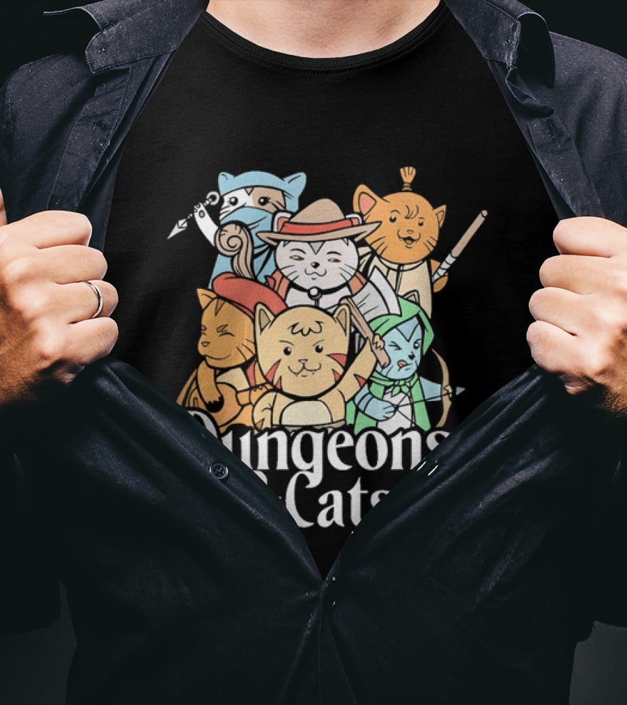 Dungeons And Cats Fantasy Role Playing Game Characters T-Shirt