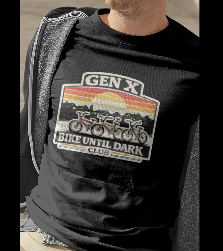 Gen X Bike Until Dark Club 80s Sunset Childhood Memories T-Shirt