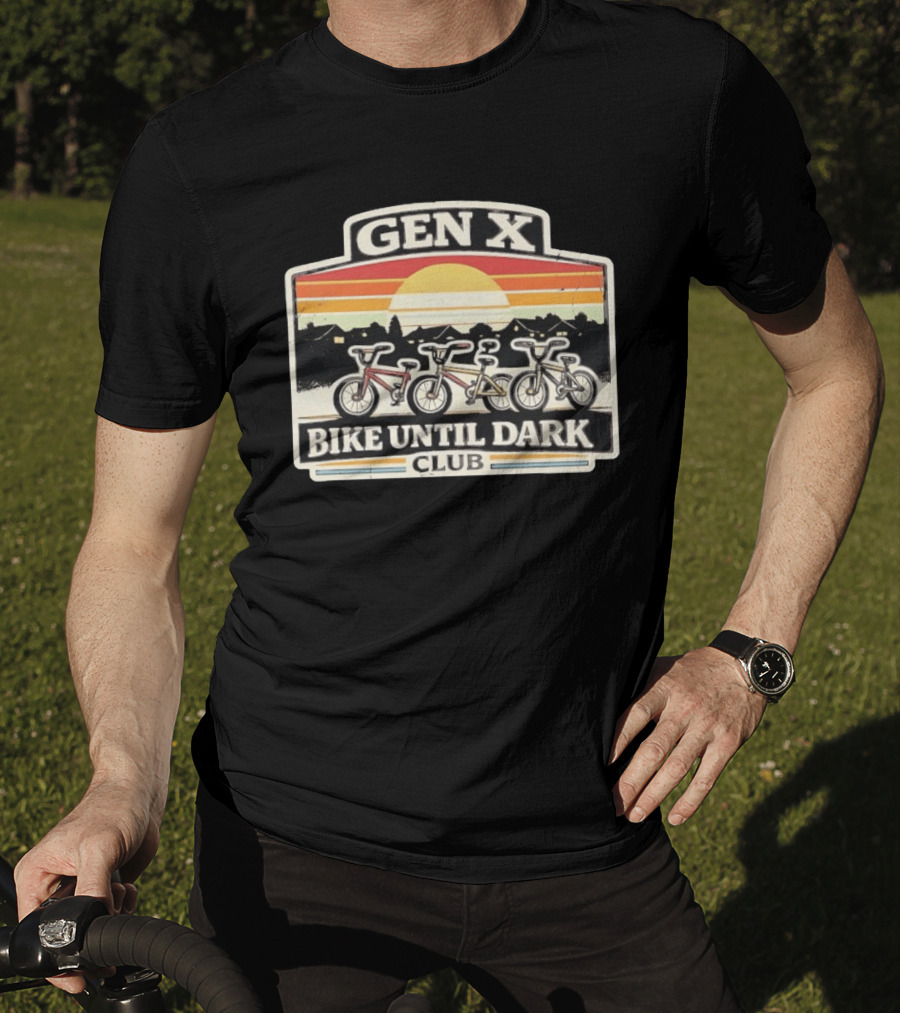 Gen X Bike Until Dark Club 80s Sunset Childhood Memories T-Shirt