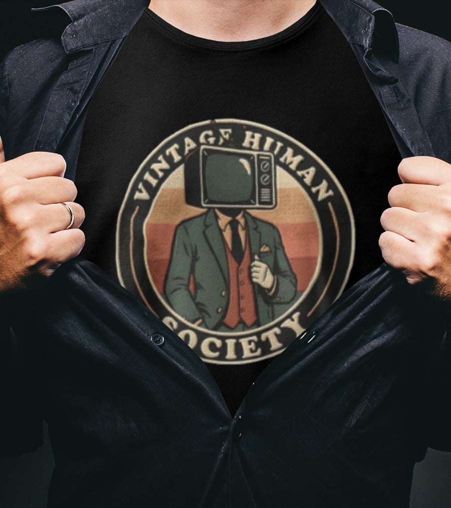Vintage Human Society Man In Suit With Television Head T-Shirt