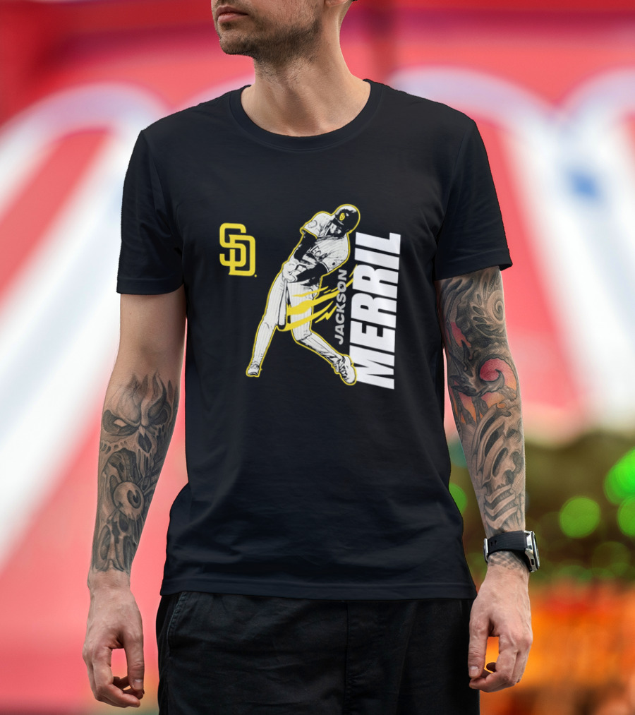 Jackson Merrill San Diego Padres SD Swinging Baseball Player T-Shirt
