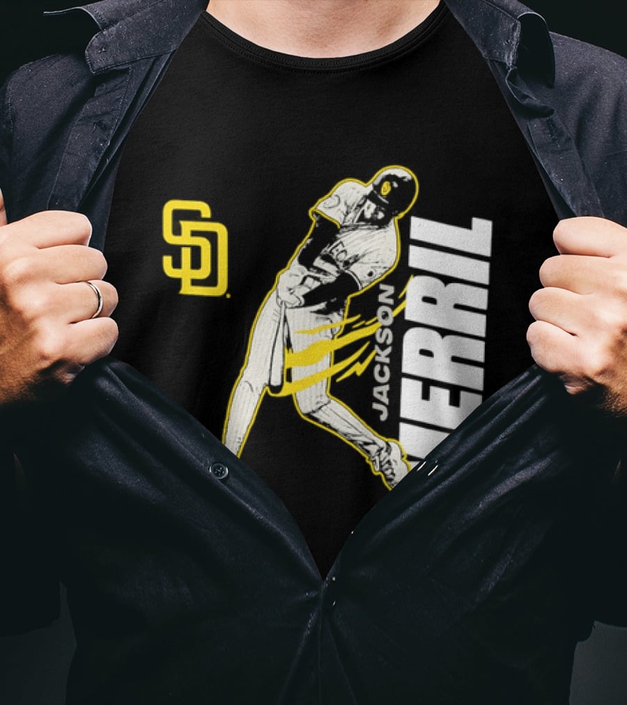 Jackson Merrill San Diego Padres SD Swinging Baseball Player T-Shirt