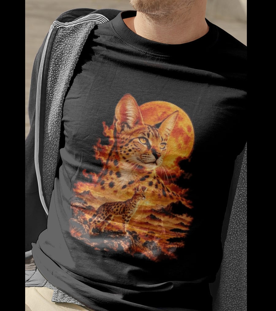 Serval Cat Majestic African Savannah Sunset Scene T-Shirt