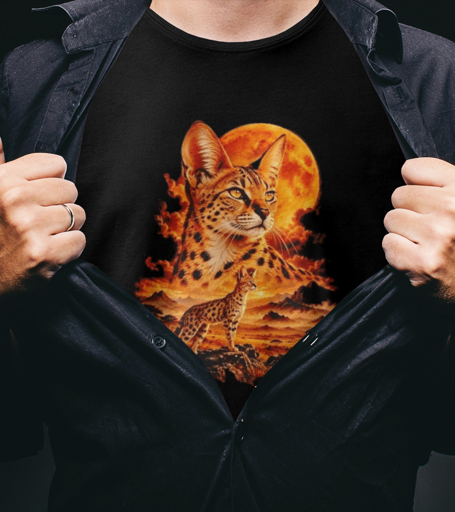 Serval Cat Majestic African Savannah Sunset Scene T-Shirt