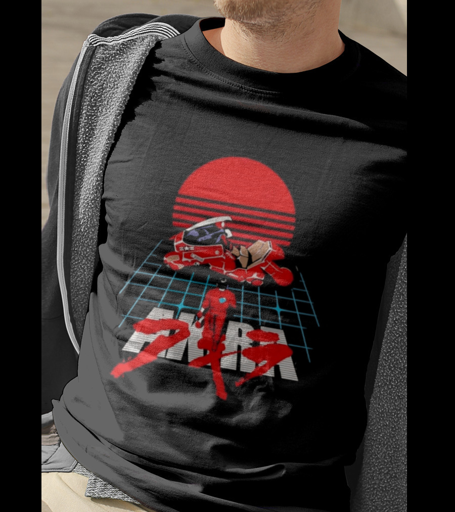 Akira Kaneda Motorcycle Cyberpunk Red Sun Grid T-Shirt