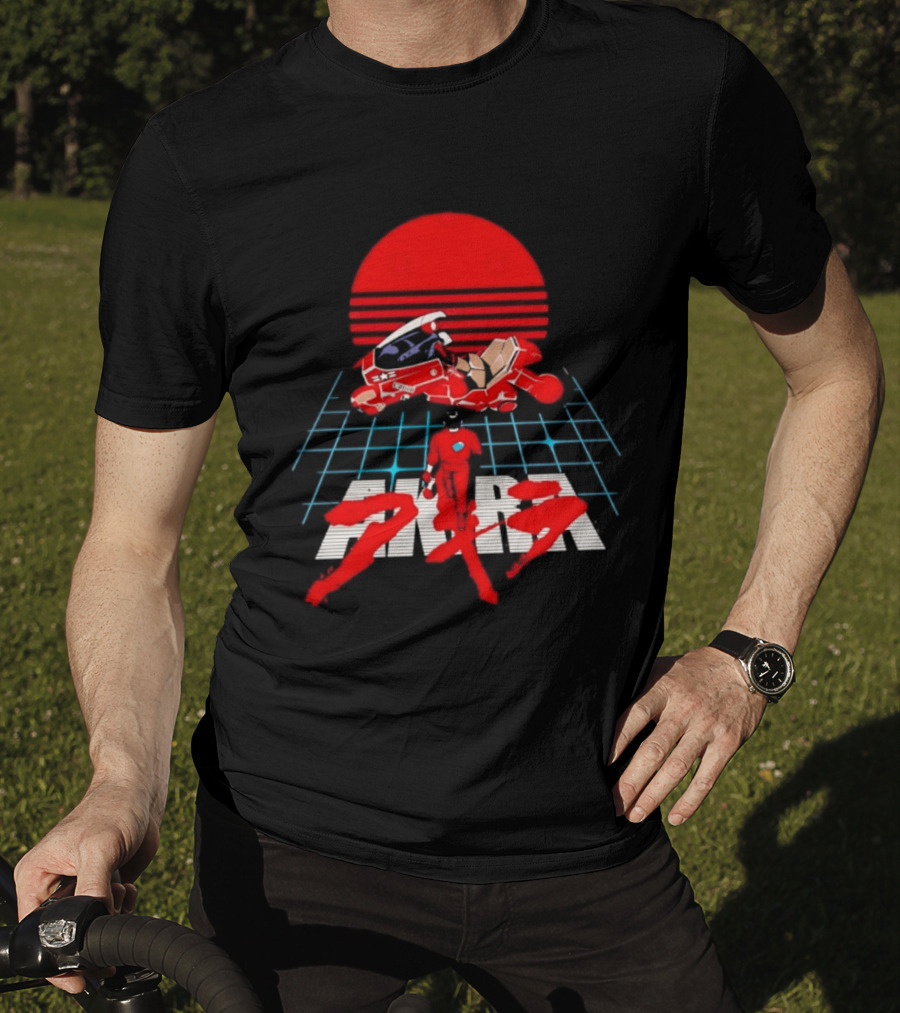 Akira Kaneda Motorcycle Cyberpunk Red Sun Grid T-Shirt