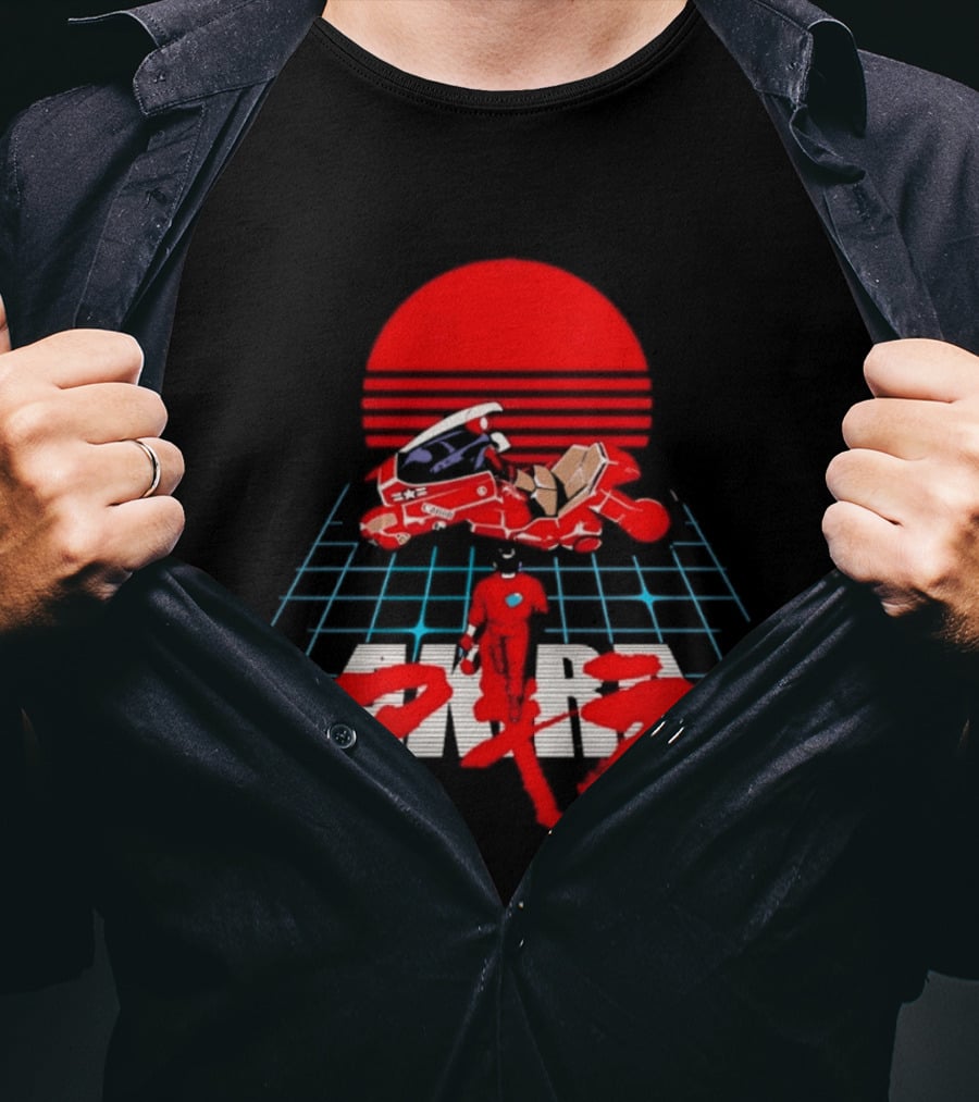 Akira Kaneda Motorcycle Cyberpunk Red Sun Grid T-Shirt