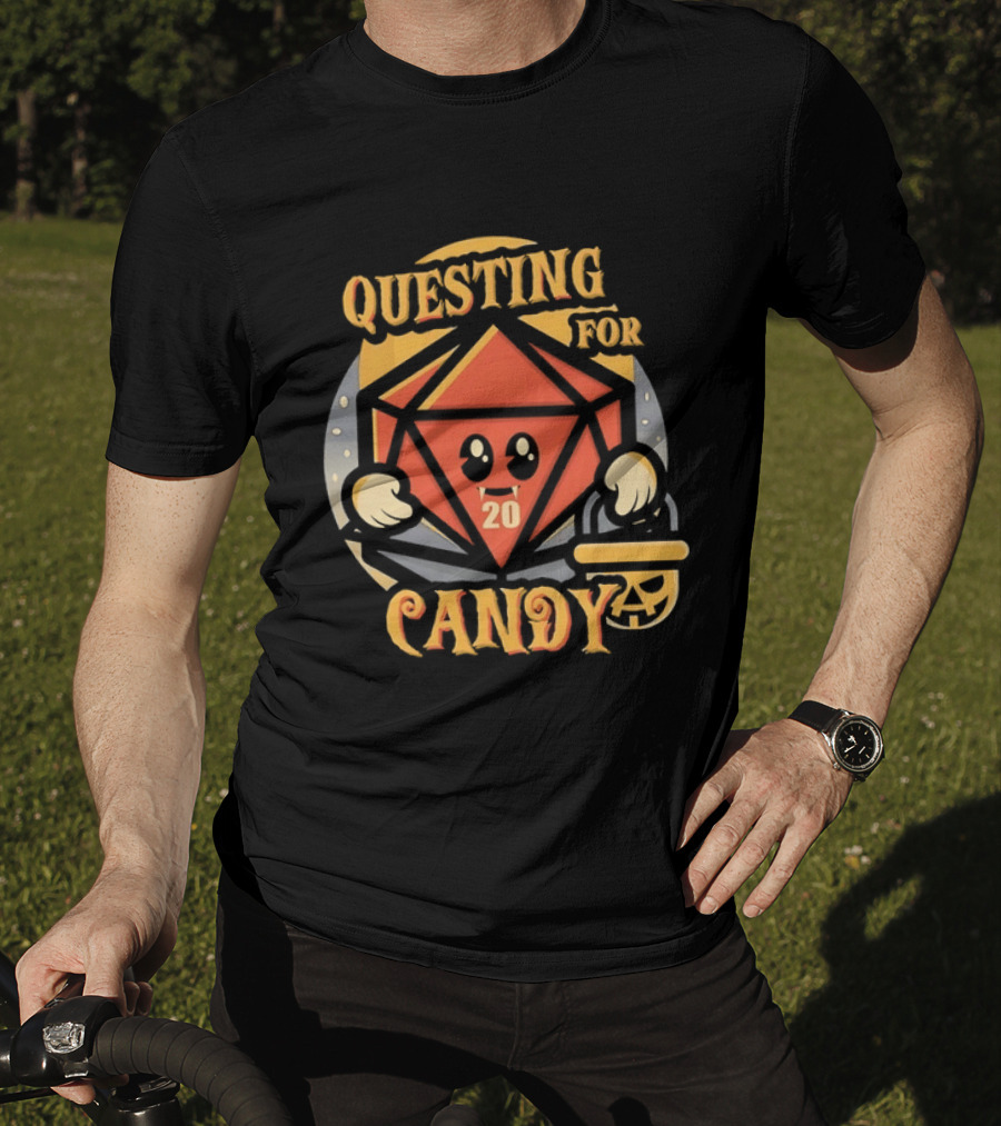 Questing For Candy D20 Halloween Dungeons And Dragons T-Shirt