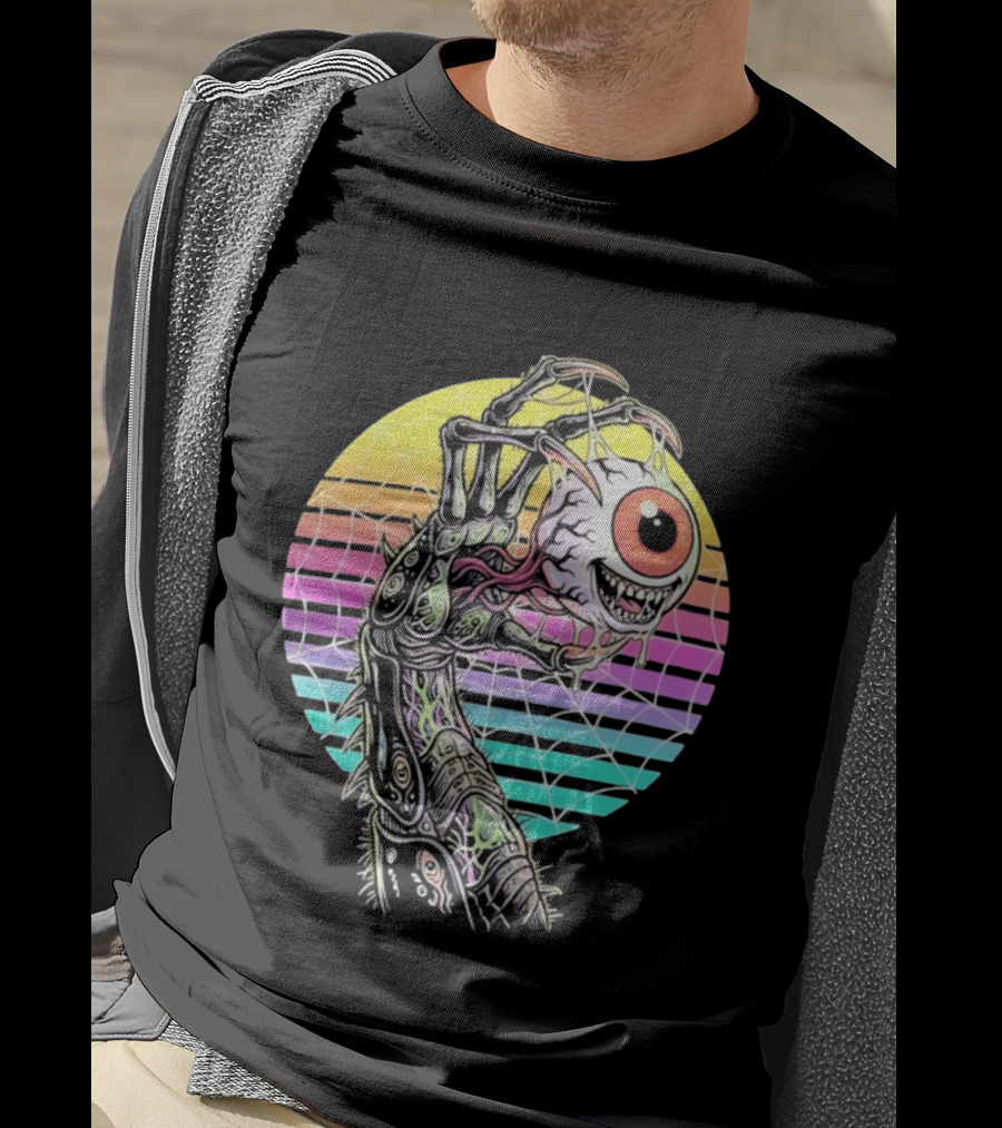 Creepy Eyeball Held By Alien Claw Sunset T-Shirt