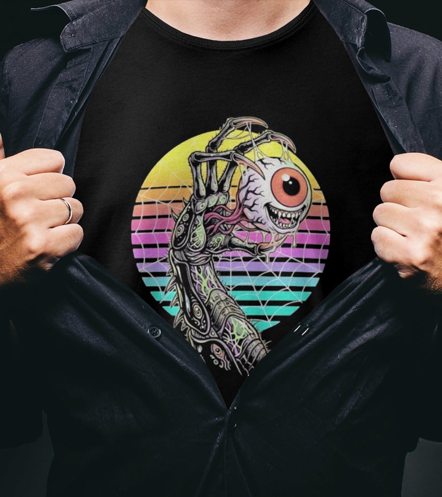 Creepy Eyeball Held By Alien Claw Sunset T-Shirt