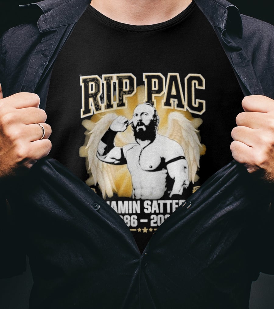 RIP PAC Benjamin Satterley 1986 2026 Memorial Wrestling Angel Wings T-Shirt