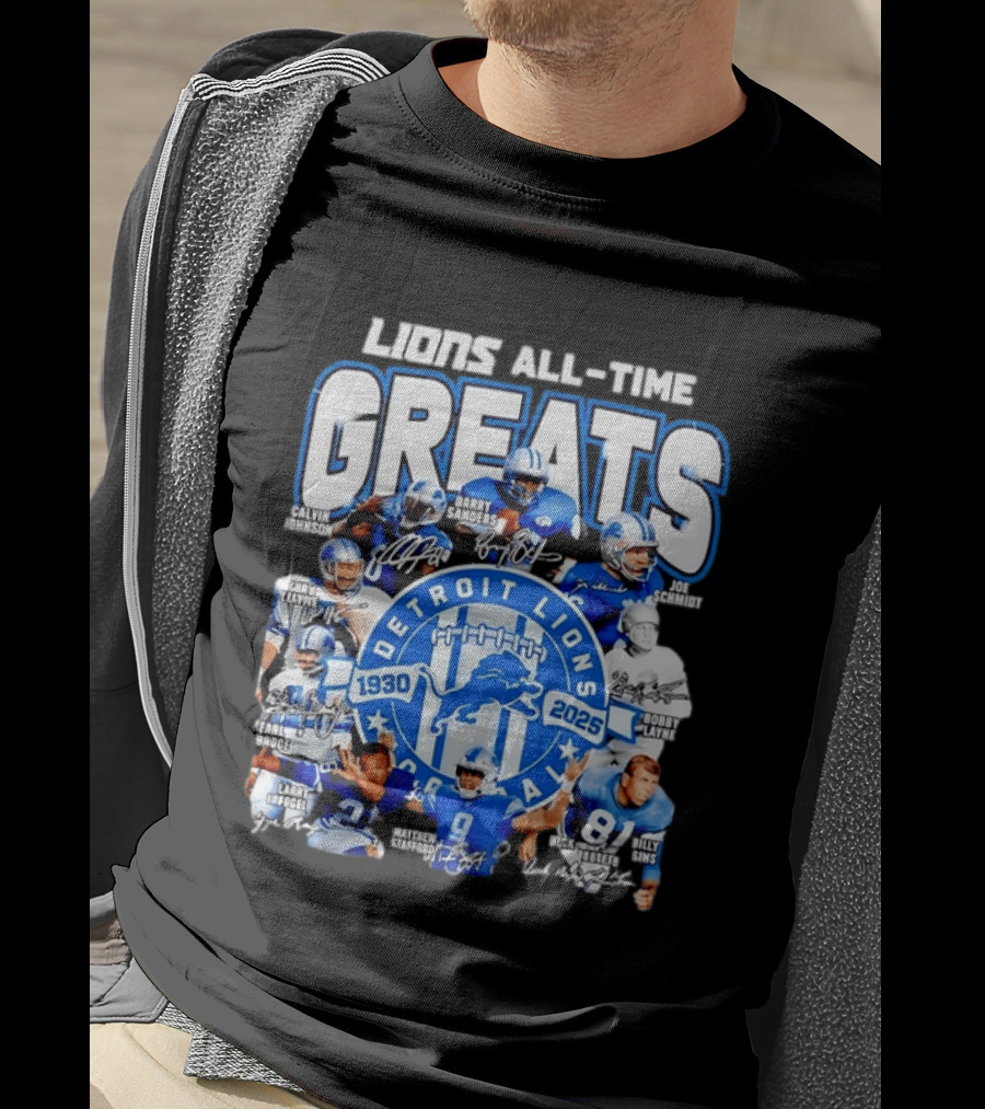 Detroit Lions All Time Greats Featuring Barry Sanders And Matthew Stafford T-Shirt