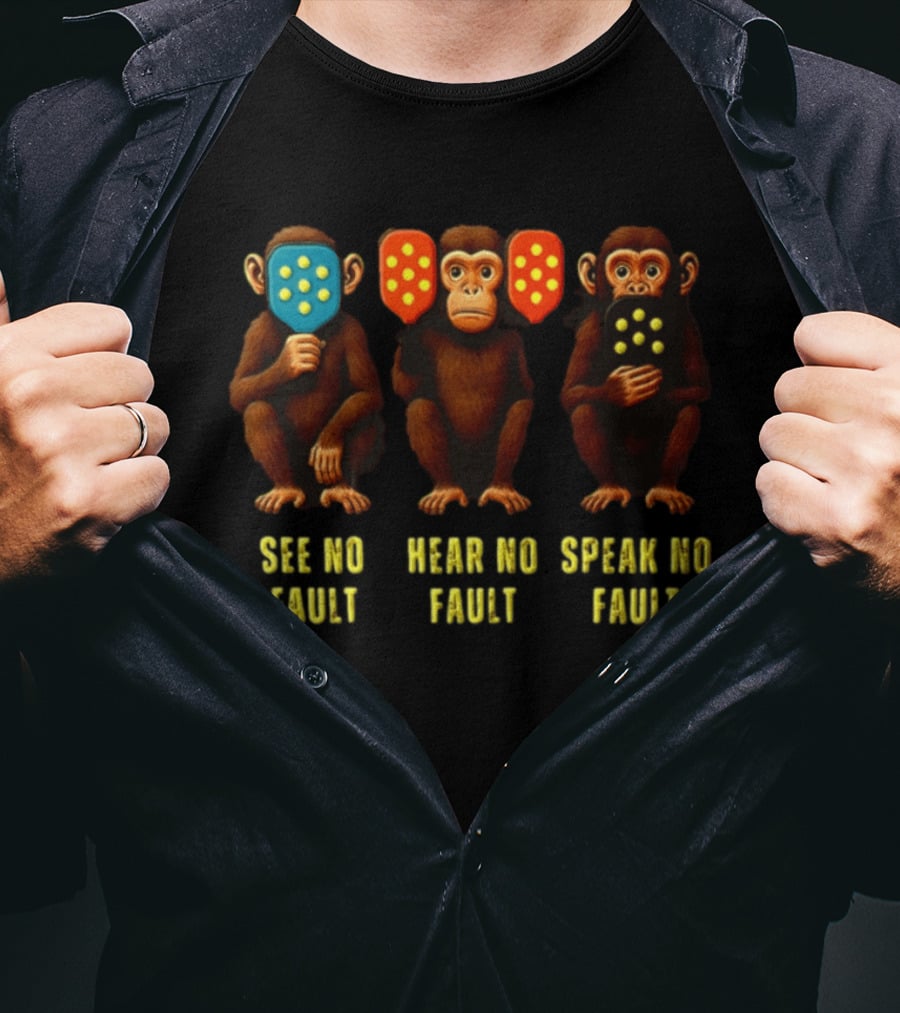 See No Fault Hear No Fault Speak No Fault Three Monkeys Pickleball Paddles T-Shirt
