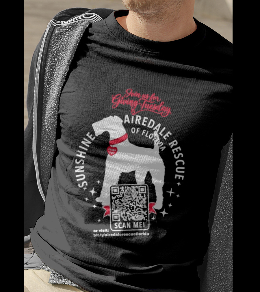 Sunshine Airedale Rescue Of Florida Giving Tuesday Support Thank You Scan Me T-Shirt