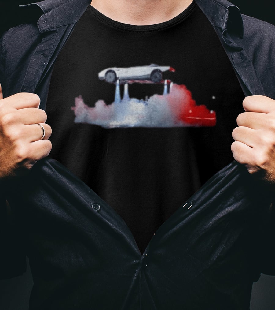 Tesla Roadster Flying Car 2026 Futuristic Innovation Concept With Jet Thrusters T-Shirt