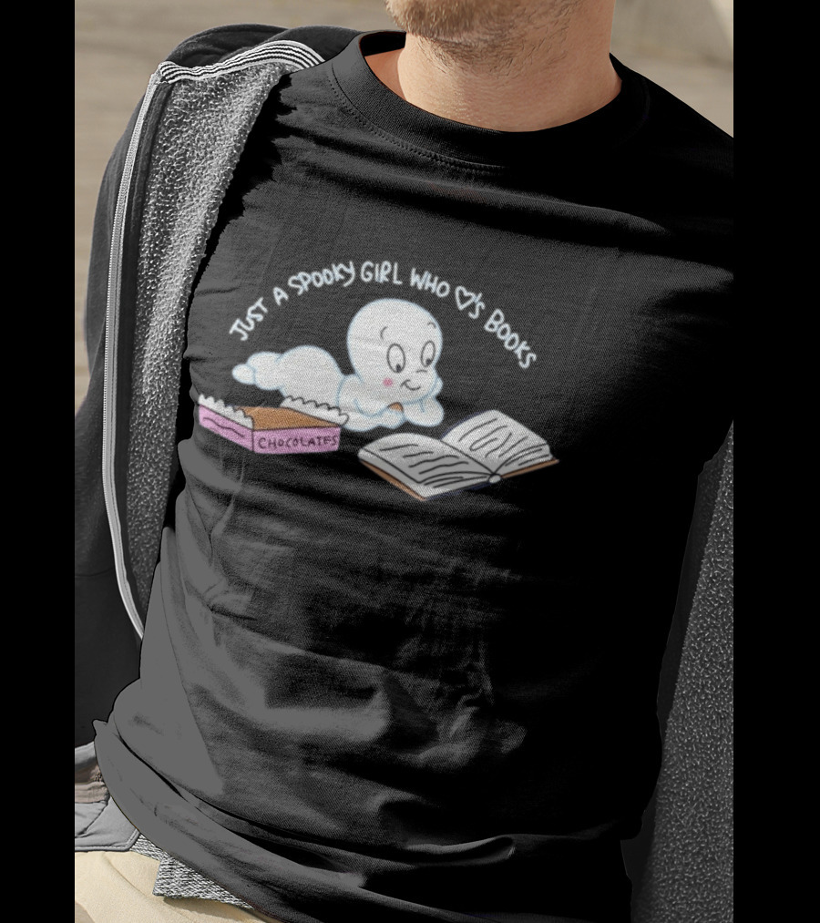 Just A Spooky Girl Who Loves Books With Chocolates Cute Ghost Reading T-Shirt