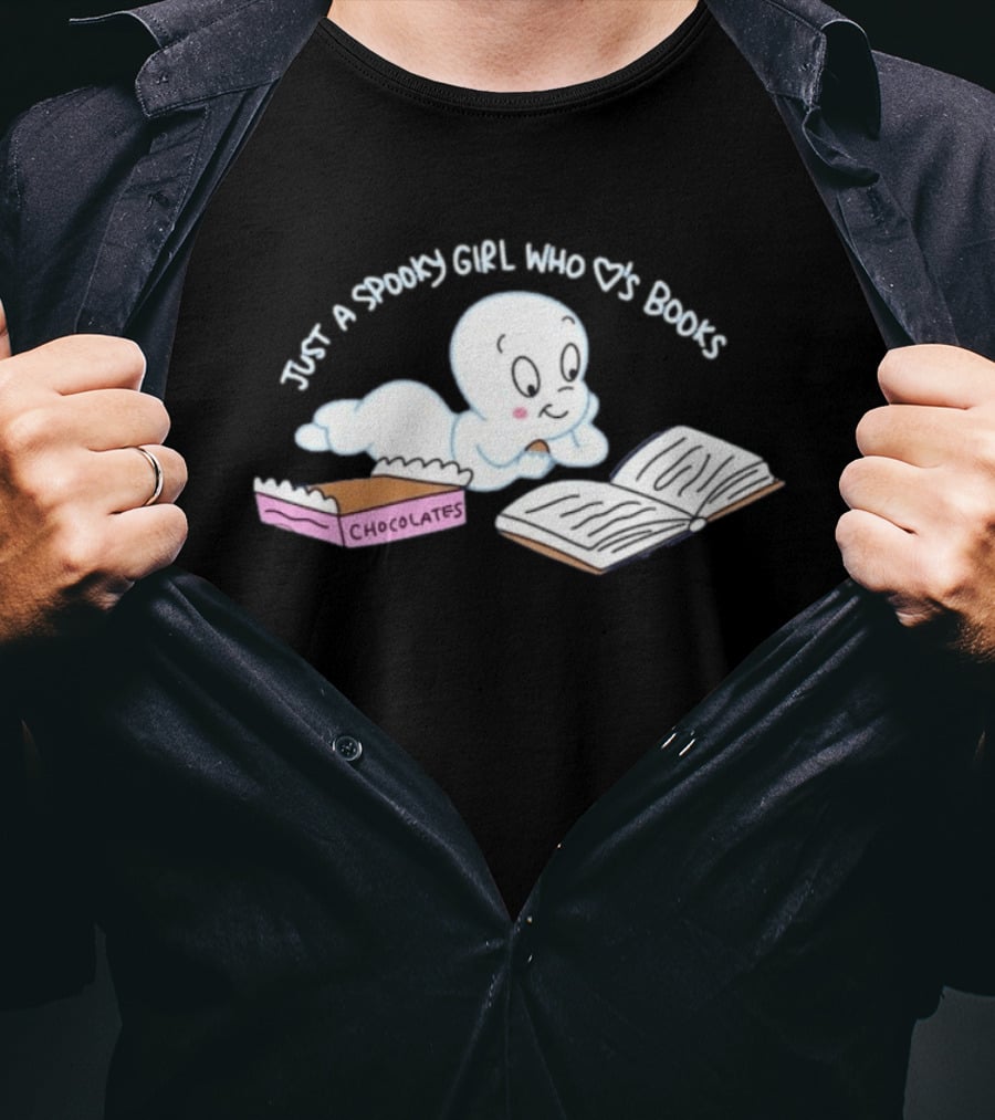 Just A Spooky Girl Who Loves Books With Chocolates Cute Ghost Reading T-Shirt