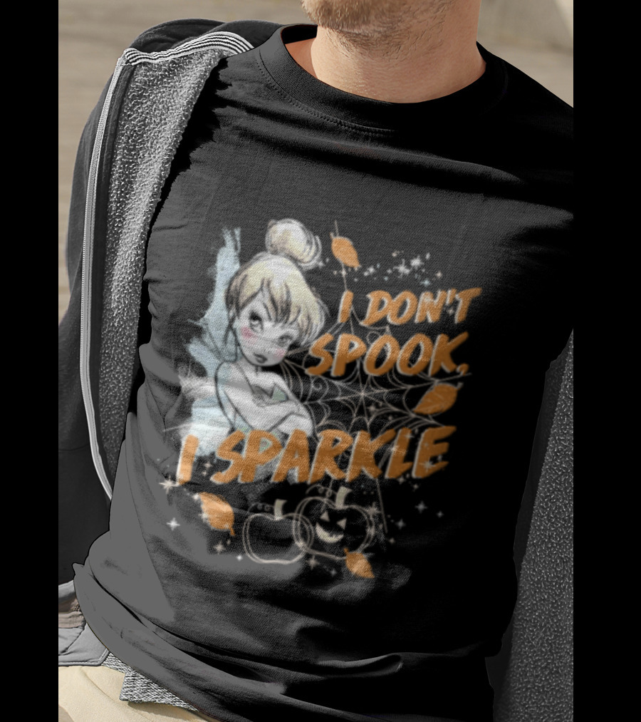 Tinker Bell I Don't Spook I Sparkle Halloween Spider Web Pumpkins T-Shirt