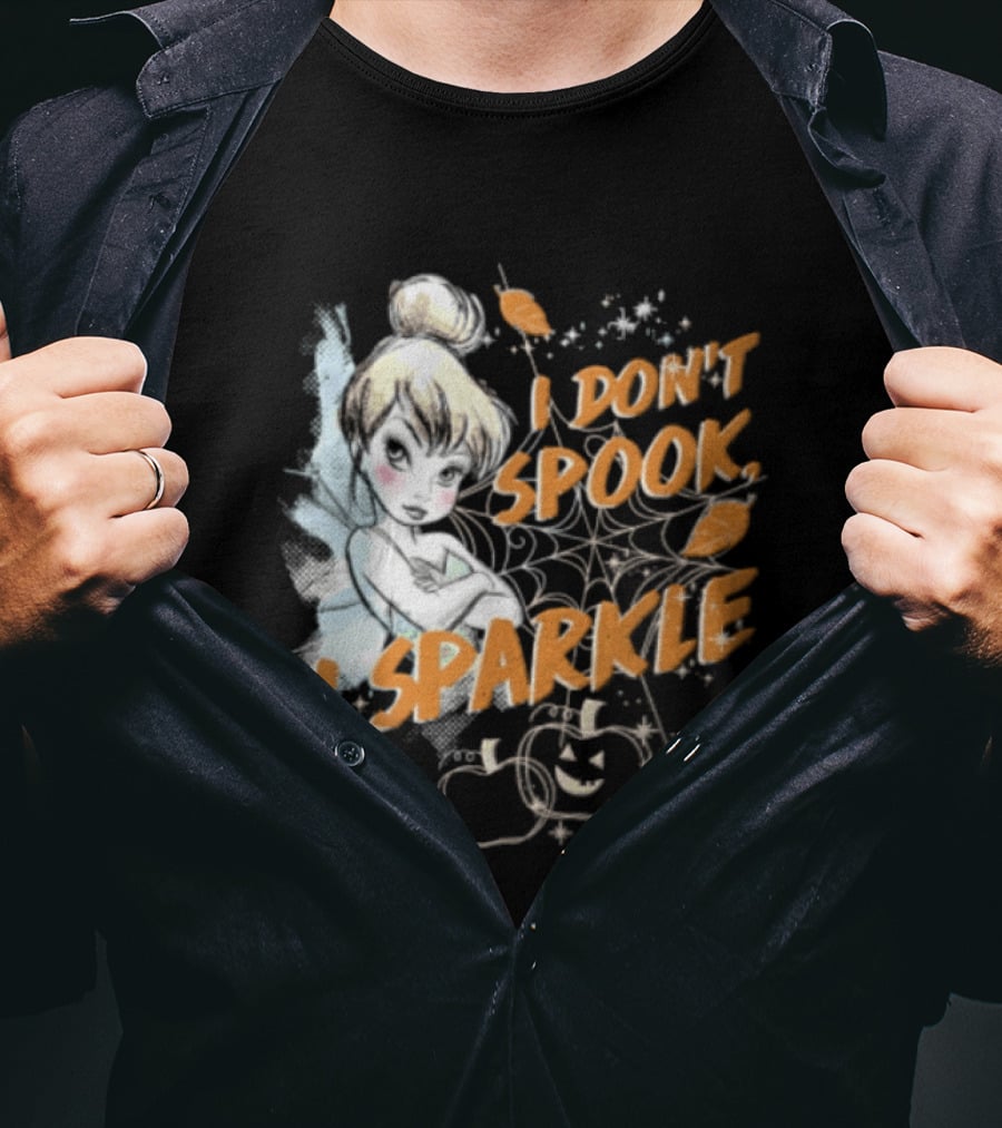 Tinker Bell I Don't Spook I Sparkle Halloween Spider Web Pumpkins T-Shirt