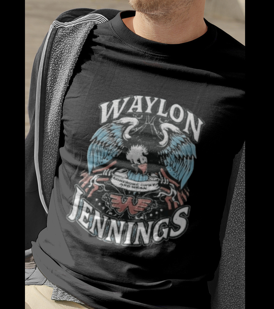 Waylon Jennings Lonesome Onry And Mean Eagle Wings American Flag T-Shirt