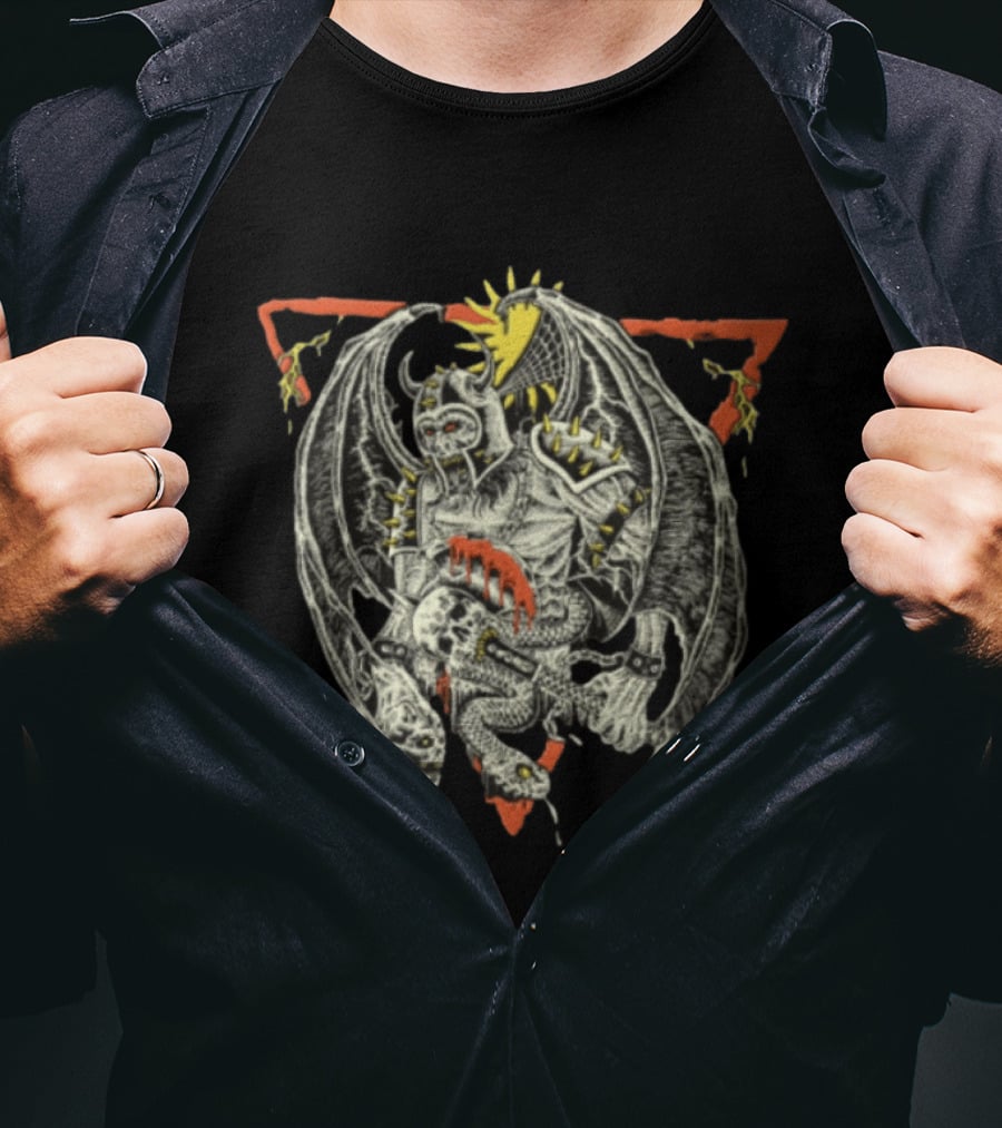 Winged Demon Warrior Spiked Helmet Skull Snake T-Shirt