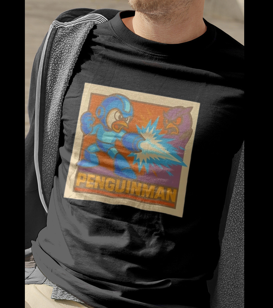 Penguinman Retro Video Game Character Vs Villain Showdown Mega Man T-Shirt
