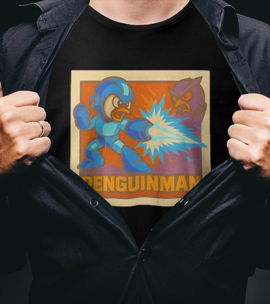 Penguinman Retro Video Game Character Vs Villain Showdown Mega Man T-Shirt