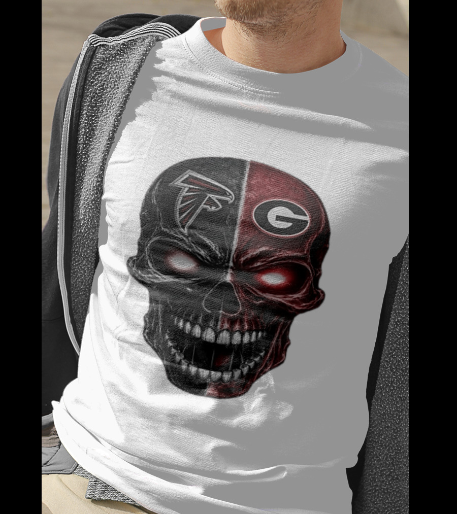 Atlanta Falcons Georgia Bulldogs Split Skull NFL College Football Fan Merch T-Shirt