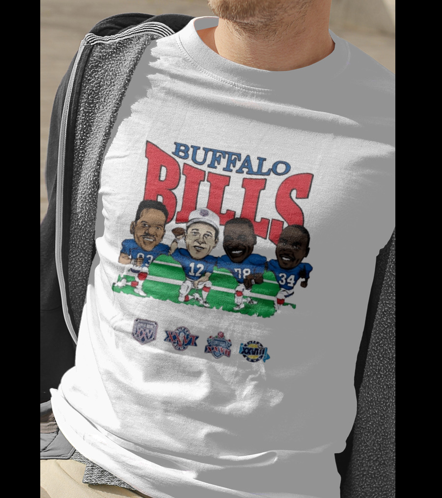 Buffalo Bills Andre Reed 83 Jim Kelly 12 Bruce Smith 78 Thurman Thomas 34 Super Bowl XXV XXVI XXVII XXVIII T-Shirt