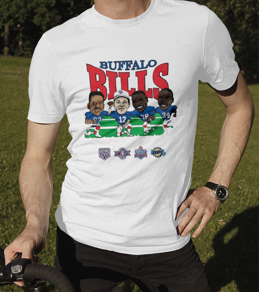 Buffalo Bills Andre Reed 83 Jim Kelly 12 Bruce Smith 78 Thurman Thomas 34 Super Bowl XXV XXVI XXVII XXVIII T-Shirt