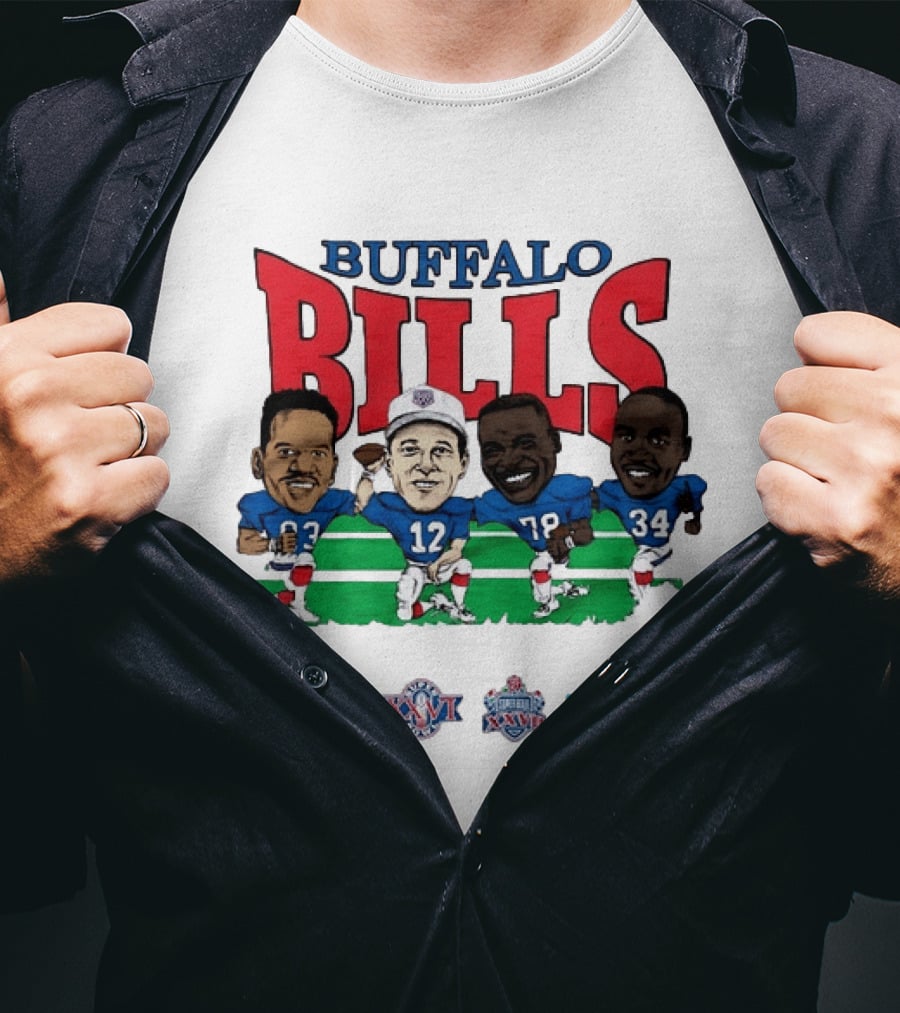 Buffalo Bills Andre Reed 83 Jim Kelly 12 Bruce Smith 78 Thurman Thomas 34 Super Bowl XXV XXVI XXVII XXVIII T-Shirt