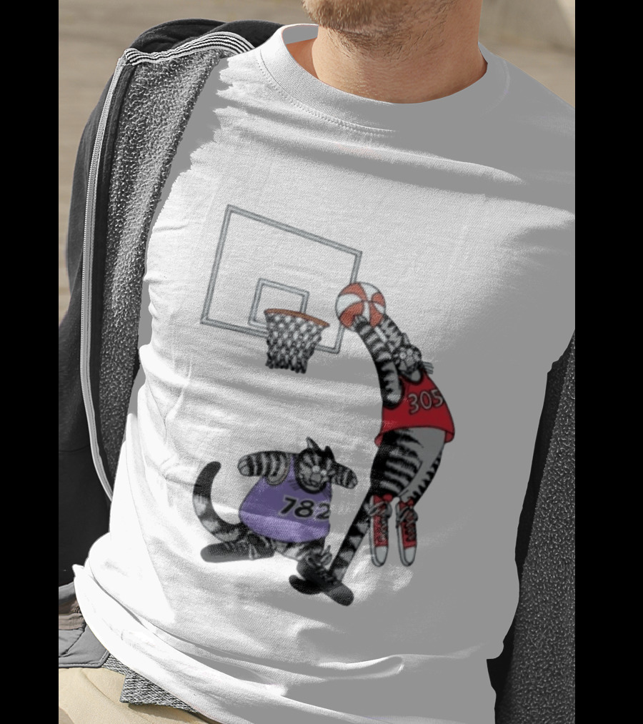 Cats Basketball Dunking Action With Jersey Numbers 305 And 782 T-Shirt