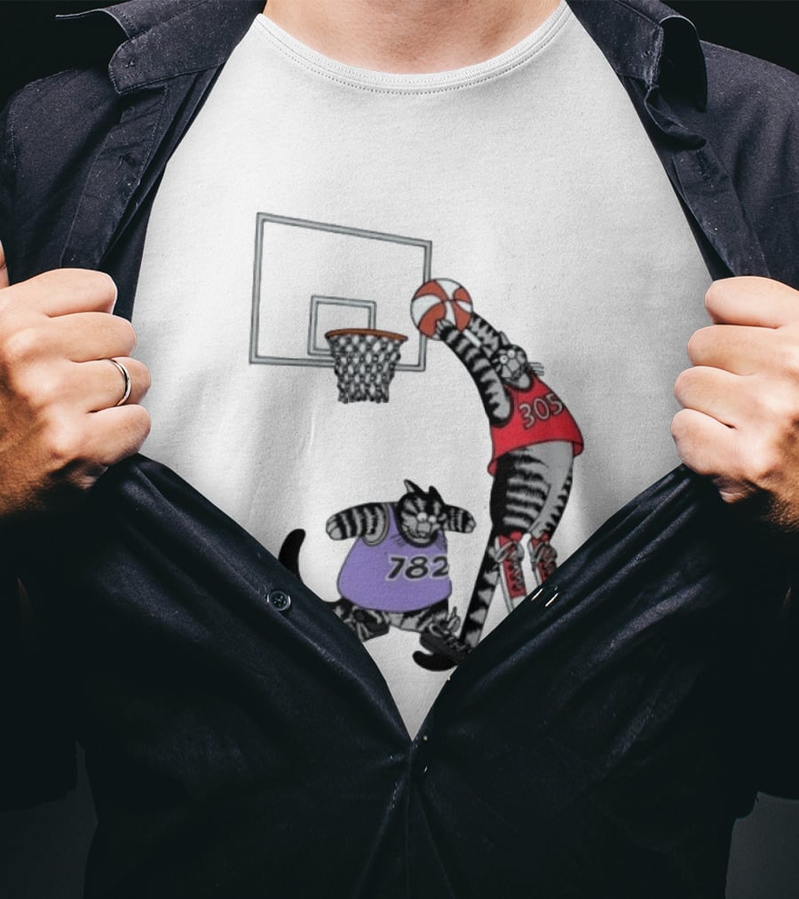 Cats Basketball Dunking Action With Jersey Numbers 305 And 782 T-Shirt