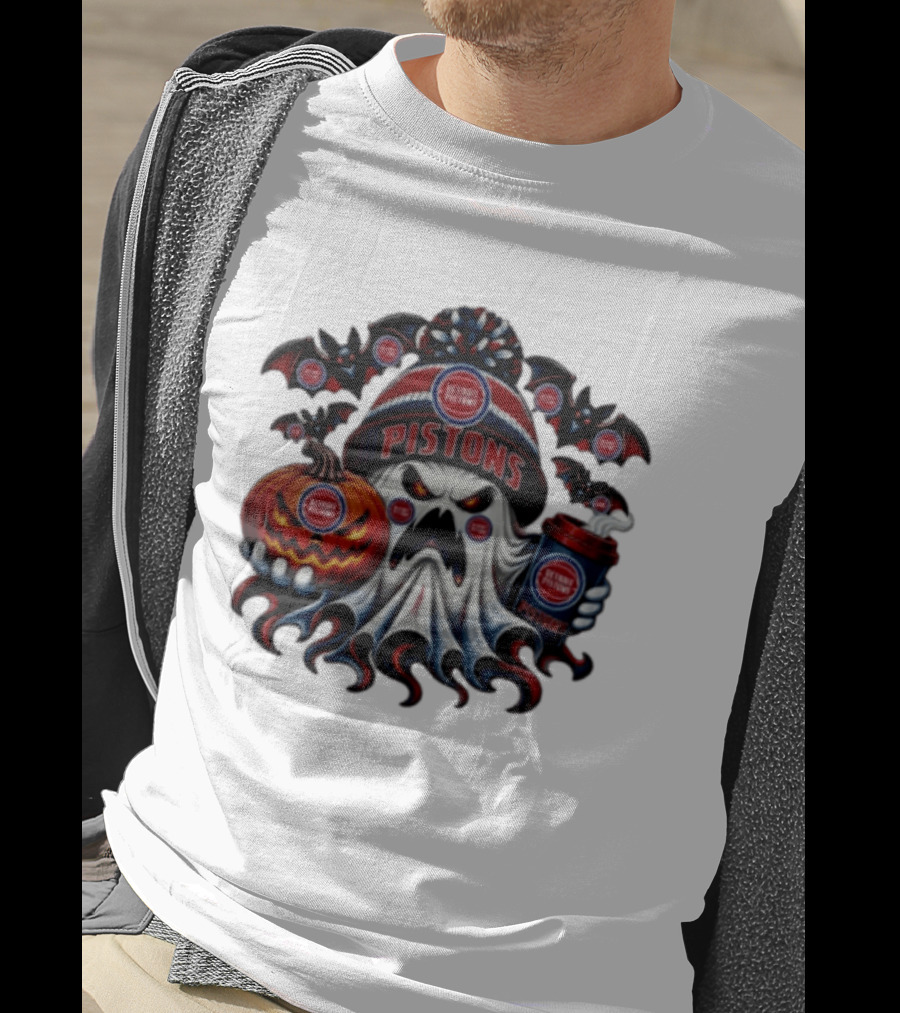 Detroit Pistons Halloween Ghost Pumpkin Coffee 2026 T-Shirt