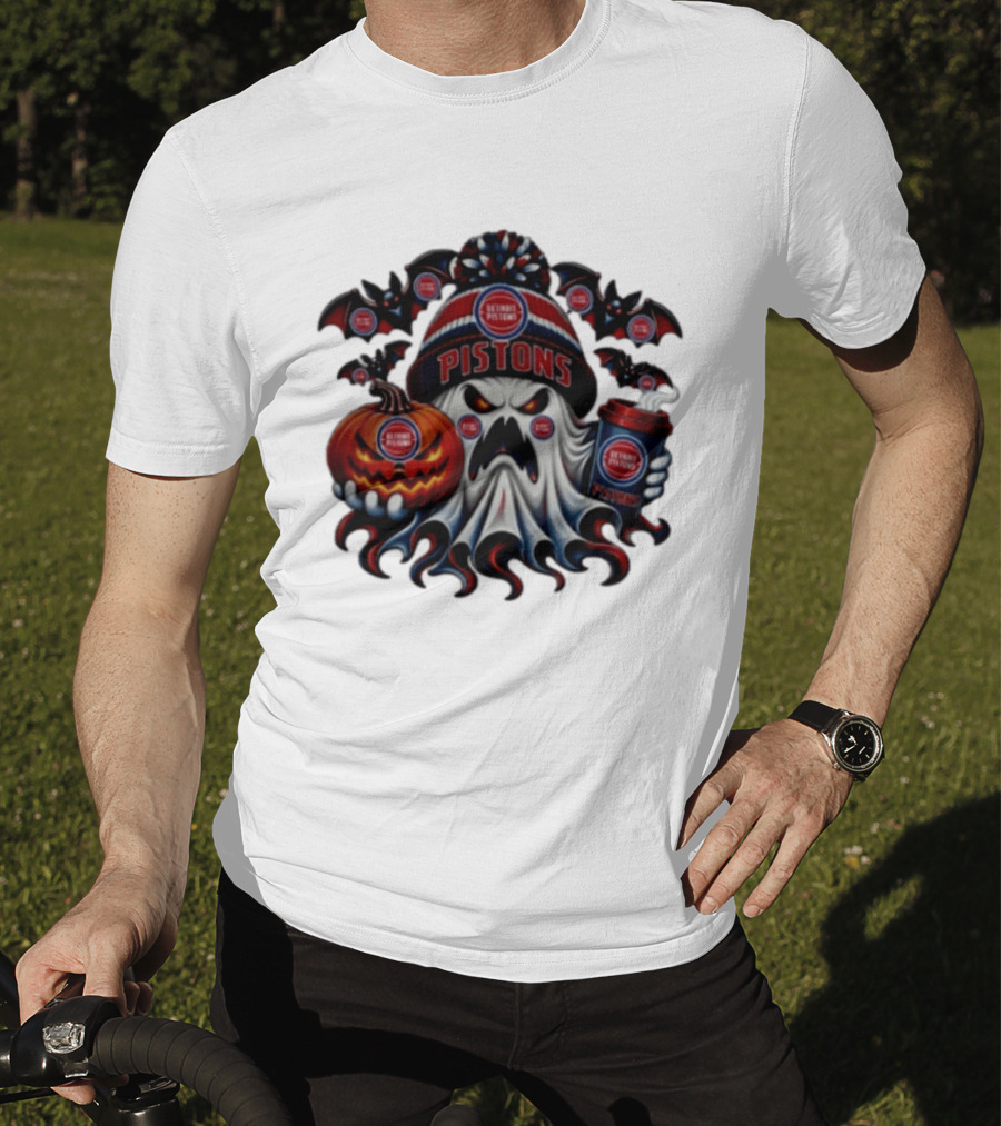 Detroit Pistons Halloween Ghost Pumpkin Coffee 2026 T-Shirt