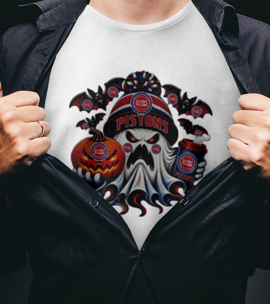 Detroit Pistons Halloween Ghost Pumpkin Coffee 2026 T-Shirt