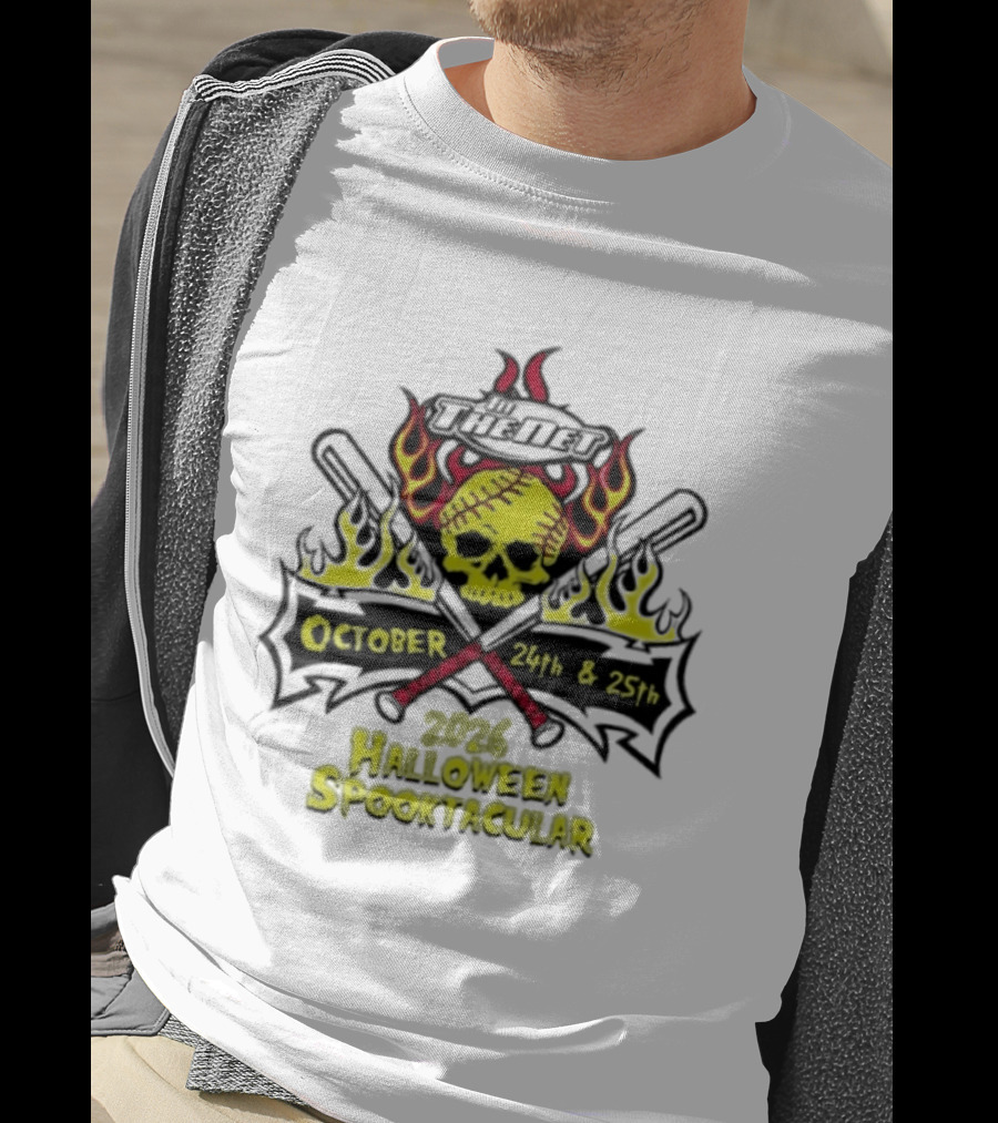 In The Net 2026 Halloween Spooktacular October 24th And 25th Skull Flames Crossed Bats T-Shirt