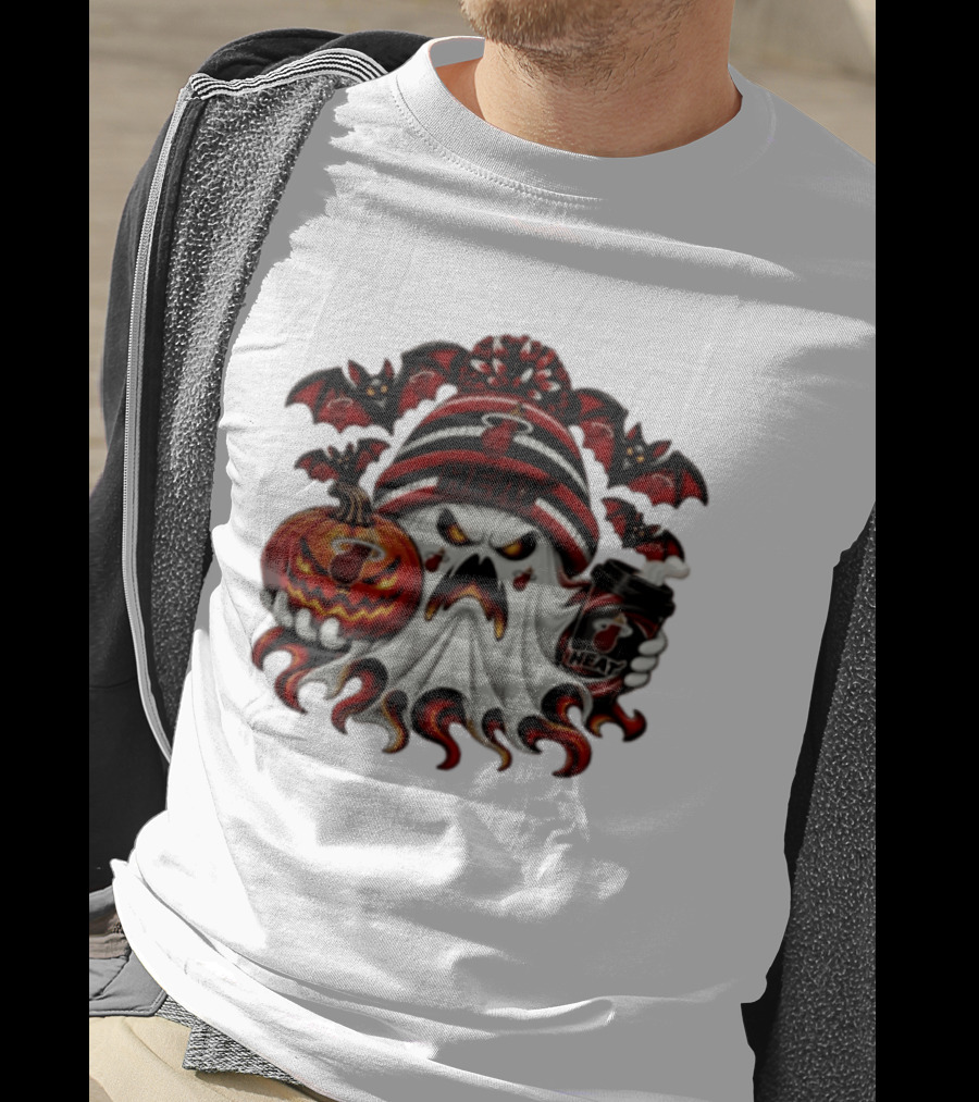 Miami Heat Halloween Ghost Coffee Pumpkin Bats Spooky 2026 T-Shirt