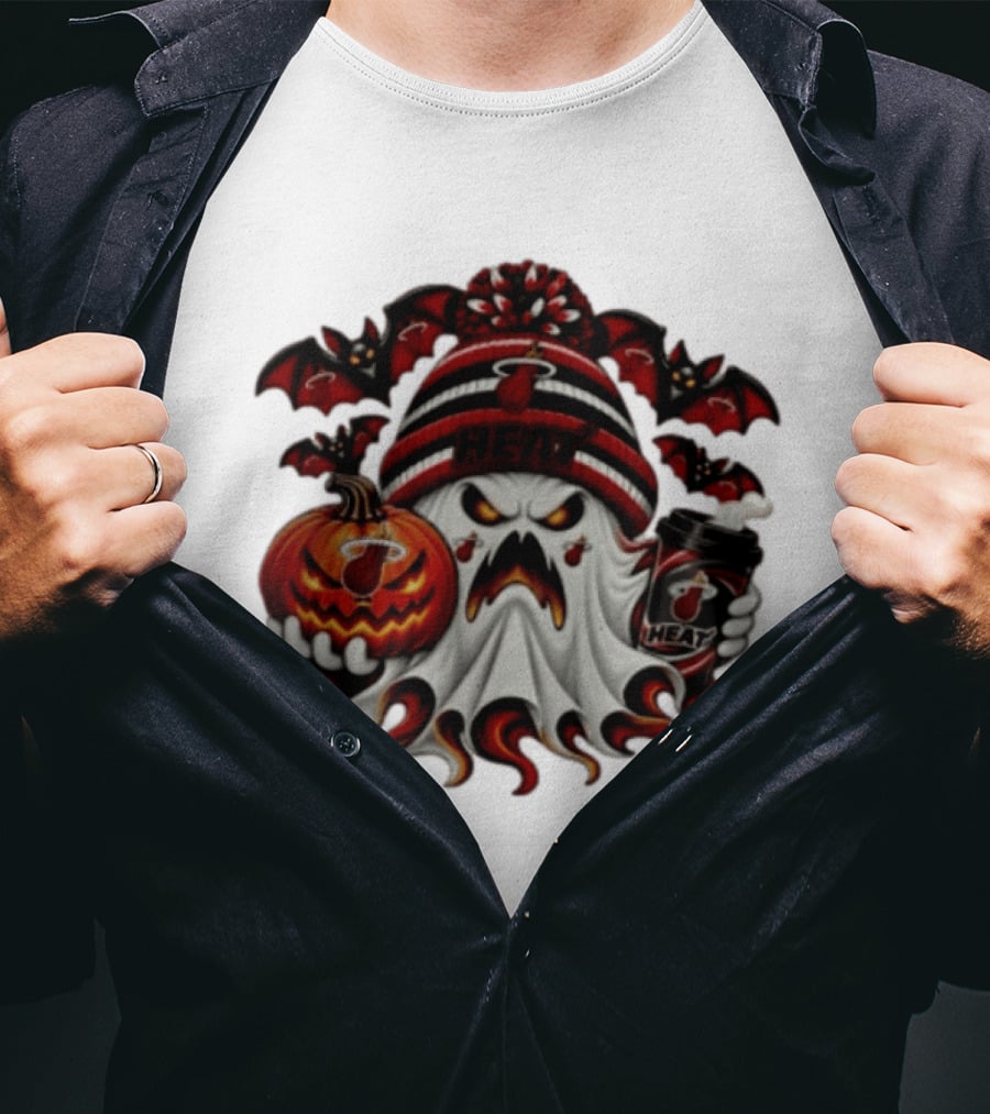 Miami Heat Halloween Ghost Coffee Pumpkin Bats Spooky 2026 T-Shirt